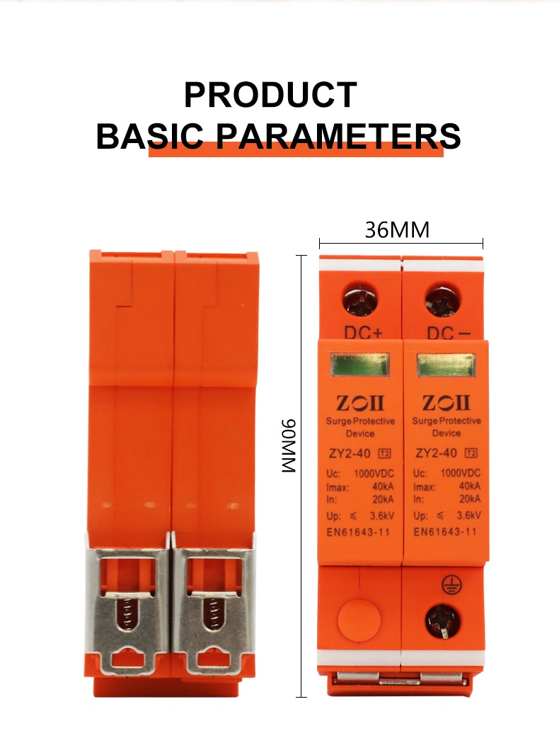 CE Certificates Zoii Brand PV-500/800/1000 DC Solar Surge Protective Device SPD 2p/3p