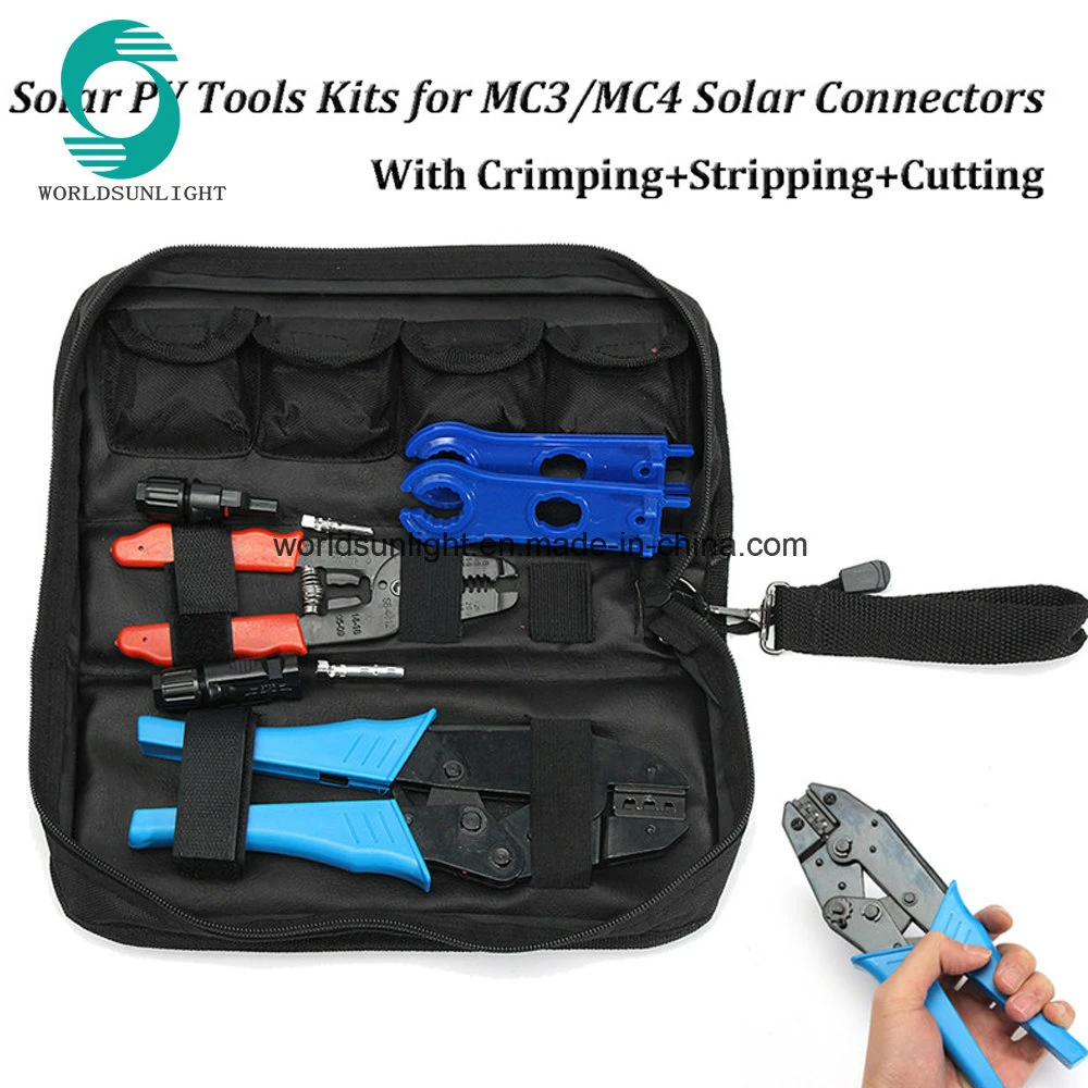 Solar PV Kit Tools for Mc3 and Mc4 Solar Connectors with Crimping+Stripping+Cutting Connectors Multi Hand Tool Set Black Bag