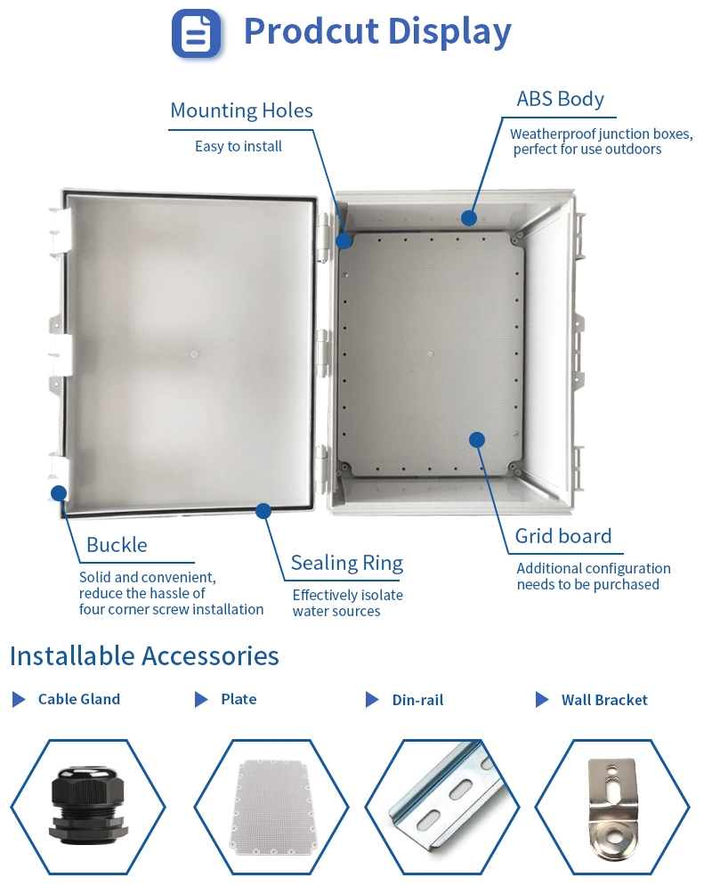 Hinged Plastic Enclosure ABS PC IP67 Waterproof Junction Box with Board for Electronic Equipment