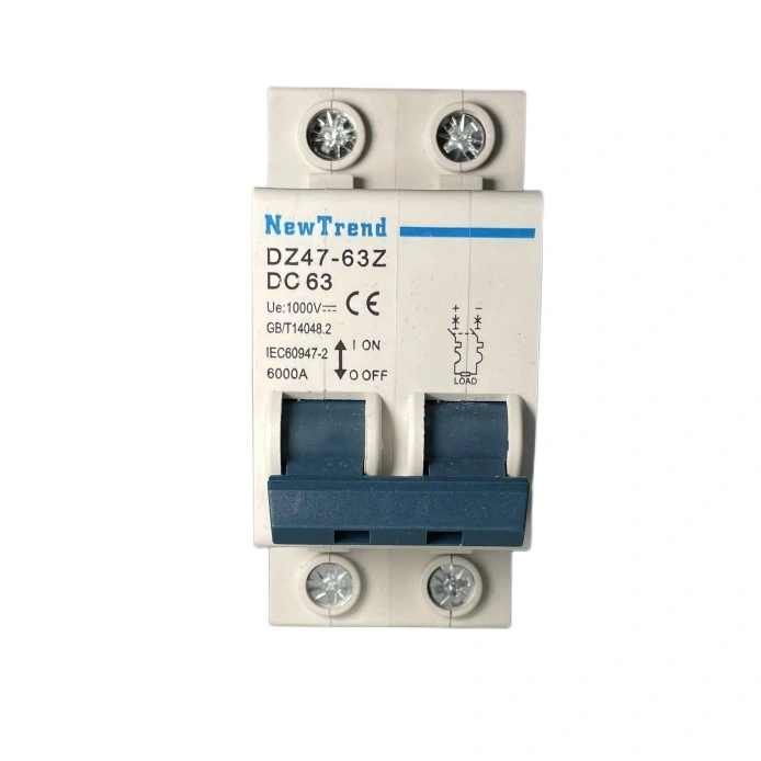 Dz47-63z 2 Pole 63A 500V 1000V DC MCB 1 2 3 4 6 10 16 20 25 32 40 50 63 AMP 2p 63A DC Circuit Breaker Solar